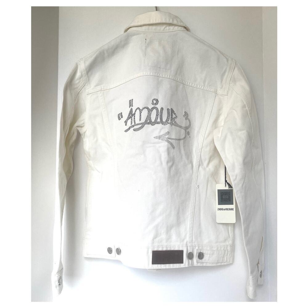Zadig & Voltaire Kase Denim Jacket White Amour Strass Beaded Medium